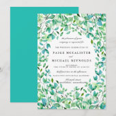 Invitation Mariage végétal bleu turquoise (Devant / Derrière)