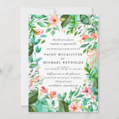 Invitation Mariage végétal bleu turquoise rose (Devant)