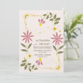 Invitation Mariage végétal céleste vintage (Debout devant)