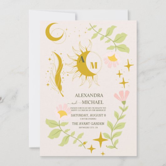 Invitation Mariage végétal céleste Vintage (Devant)