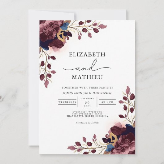 Invitation Mariage végétal de prune profonde (Devant)