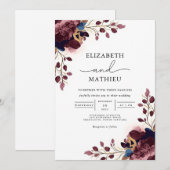 Invitation Mariage végétal de prune profonde (Devant / Derrière)