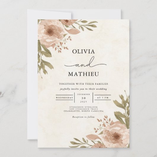 Invitation Mariage végétal doux (Devant)