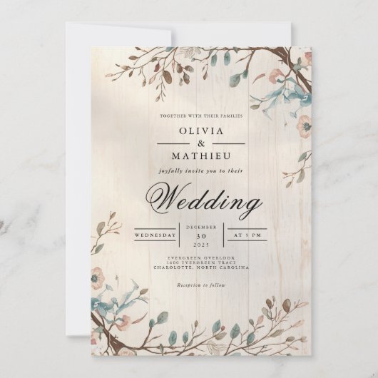 Invitation Mariage végétal doux (Devant)