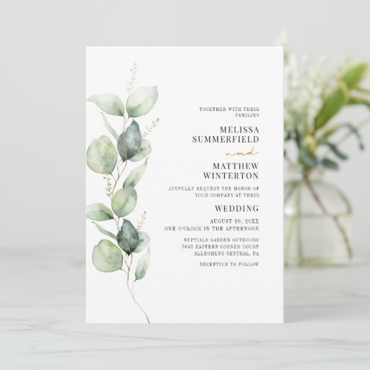 Invitation Mariage végétal Eucalyptus (Debout devant)