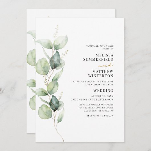 Invitation Mariage végétal Eucalyptus (Devant / Derrière)