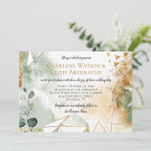 Invitation Mariage végétal géométrique vert or moderne (Debout devant)