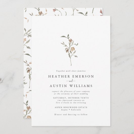 Invitation Mariage végétal minimaliste de Boho (Devant / Derrière)