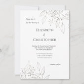 Invitation Mariage végétal minimaliste en argent gris Feuille (Devant)