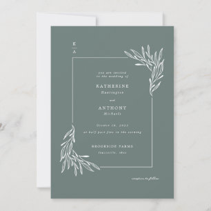 Invitation Mariage végétal minimaliste vert et blanc