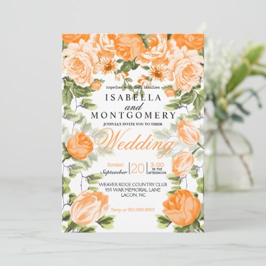 Invitation Mariage végétal orange (Debout devant)