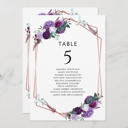 Invitation Mariage végétal pourpre Numéro de tableau (Devant / Derrière)
