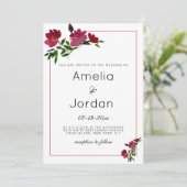 Invitation Mariage végétal rose bordeaux vert (Debout devant)