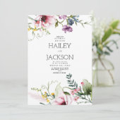 Invitation Mariage végétal rose lilas bordeaux vert (Debout devant)