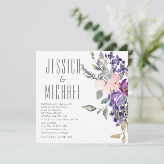 Invitation Mariage végétal rose violet (Debout devant)