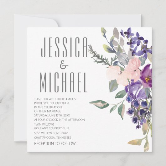 Invitation Mariage végétal rose violet (Devant)