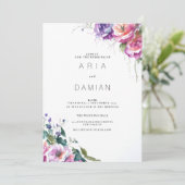 Invitation Mariage végétal rose violet corail vert vert (Debout devant)