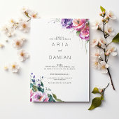 Invitation Mariage végétal rose violet corail vert vert