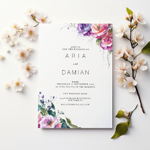 Invitation Mariage végétal rose violet corail vert vert