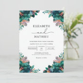 Invitation Mariage végétal Turquoise profond (Debout devant)