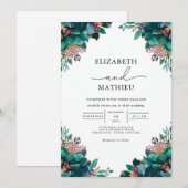 Invitation Mariage végétal Turquoise profond (Devant / Derrière)