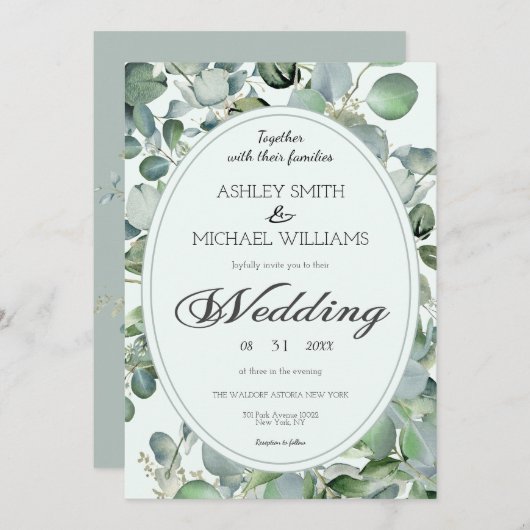 Invitation Mariage végétal végétal Eucalyptus (Devant / Derrière)
