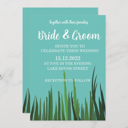 Invitation Mariage végétal vert (Devant / Derrière)