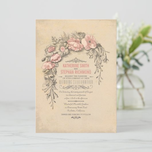 Invitation Mariage végétal vintage (Debout devant)