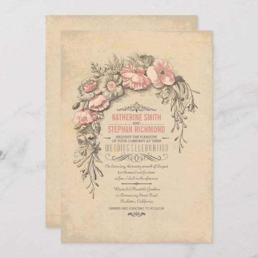 Invitation Mariage végétal vintage (Devant / Derrière)