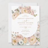 Invitation Mariage végétal Vintage rose élégant (Devant)