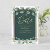 Invitation Mariage verdure Date à sauvegarder Vert Or Moderne (Debout devant)