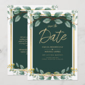 Invitation Mariage verdure Date à sauvegarder Vert Or Moderne (Devant / Derrière)