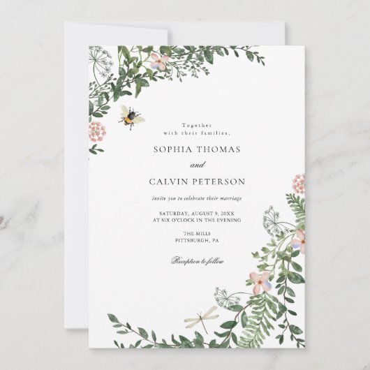 Invitation Mariage verdure et fleurs (Devant)