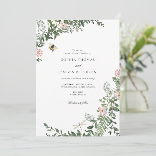 Invitation Mariage verdure et fleurs (Debout devant)