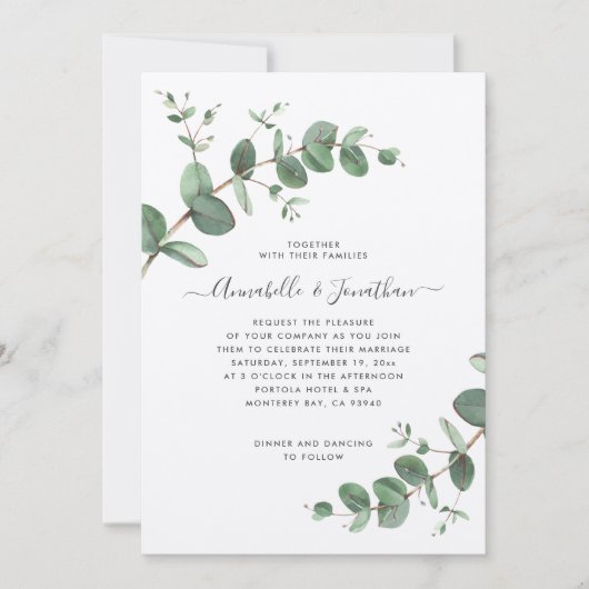 Invitation Mariage verdure Eucalyptus botanique kraft moderne (Devant)