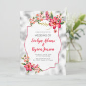 Invitation Mariage Verre Gris Clair Et Fleurs (Debout devant)