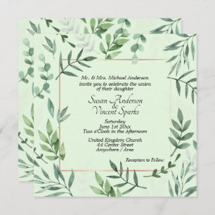 Invitation Mariage vert à cadre de faune et de flore élégant