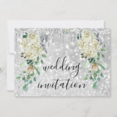 Invitation Mariage vert à la menthe florale Glitte Gris Argen (Devant)