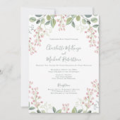 Invitation Mariage vert à la menthe rose fleurie (Devant)
