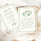 Invitation Mariage vert à main lunaire tiré + détails
