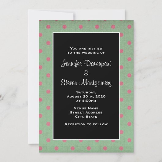 Invitation Mariage Vert à pois roses (Devant)
