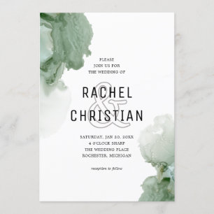 Invitation mariage vert abstrait moderne