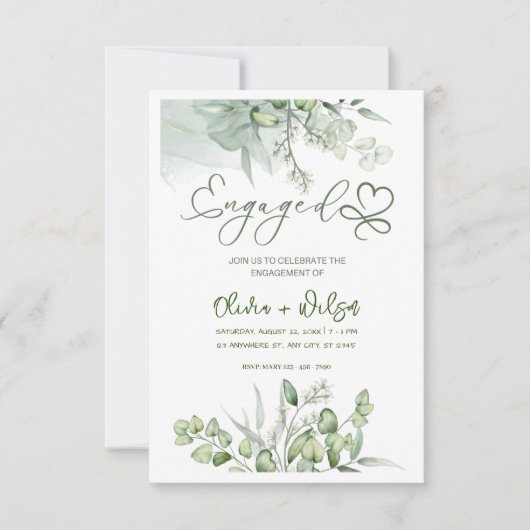 Invitation mariage vert aquarelle enregistrer la date invitat (Devant)