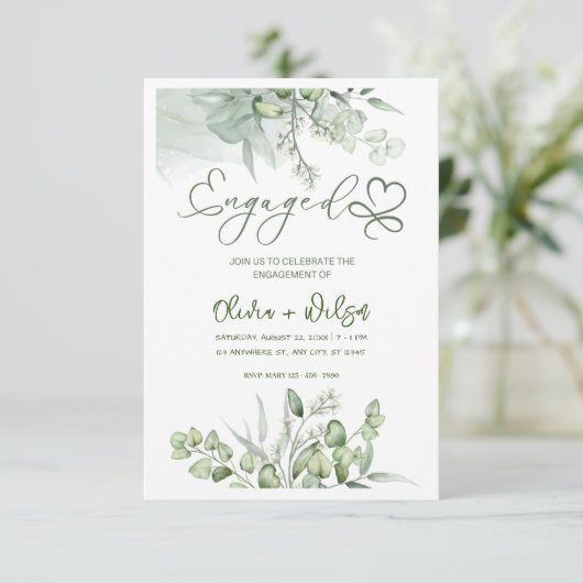 Invitation mariage vert aquarelle enregistrer la date invitat (Debout devant)