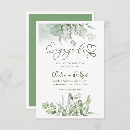 Invitation mariage vert aquarelle enregistrer la date invitat (Devant / Derrière)