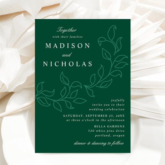 Invitation Mariage vert aux feuilles en cascade
