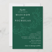 Invitation Mariage vert aux feuilles en cascade (Devant)