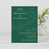 Invitation Mariage vert aux feuilles en cascade (Debout devant)
