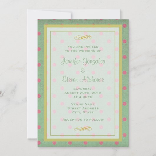 Invitation Mariage Vert aux pois roses (Devant)