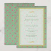 Invitation Mariage Vert aux pois roses (Devant / Derrière)
